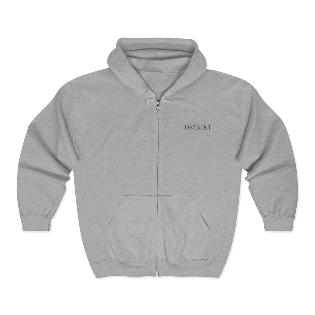 Dstrikt Sudadera – Minimalist Gray Logo Zip-Up