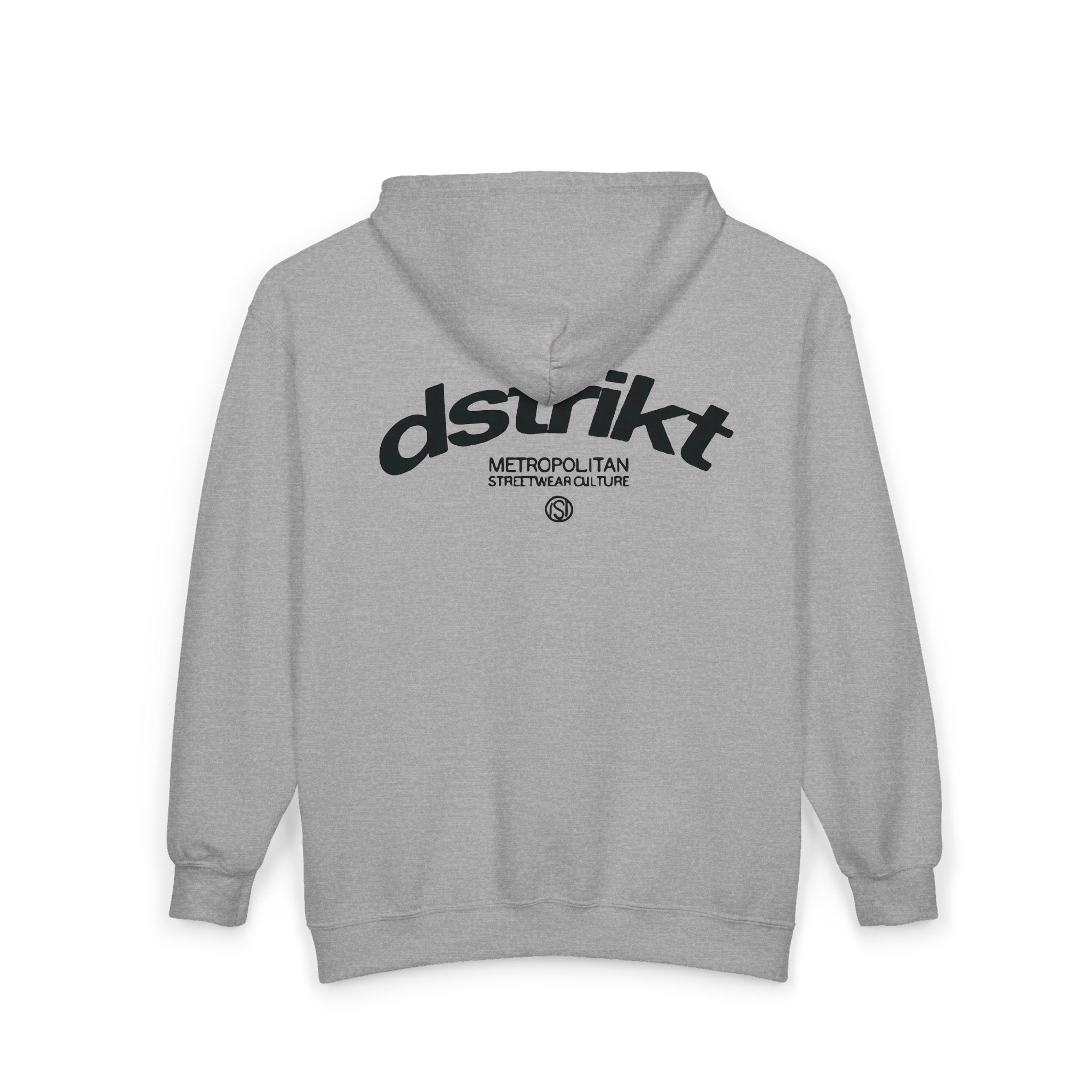 Dstrikt Sudadera – Minimalist Gray Logo Zip-Up