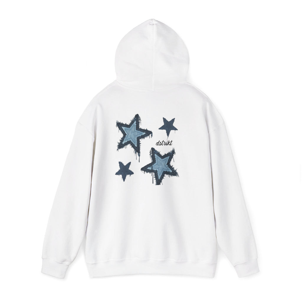 Sudadera Dstrikt Estrellas – Minimal Front Logo, Distressed Blue Stars