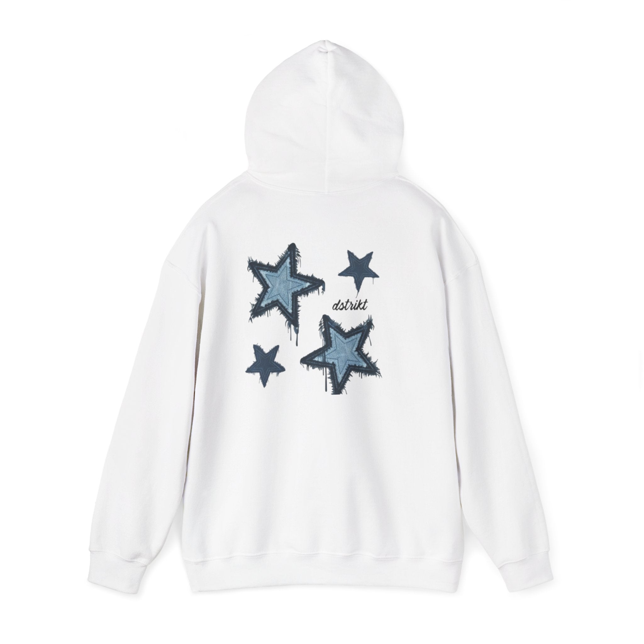 Sudadera Dstrikt Estrellas – Minimal Front Logo, Distressed Blue Stars