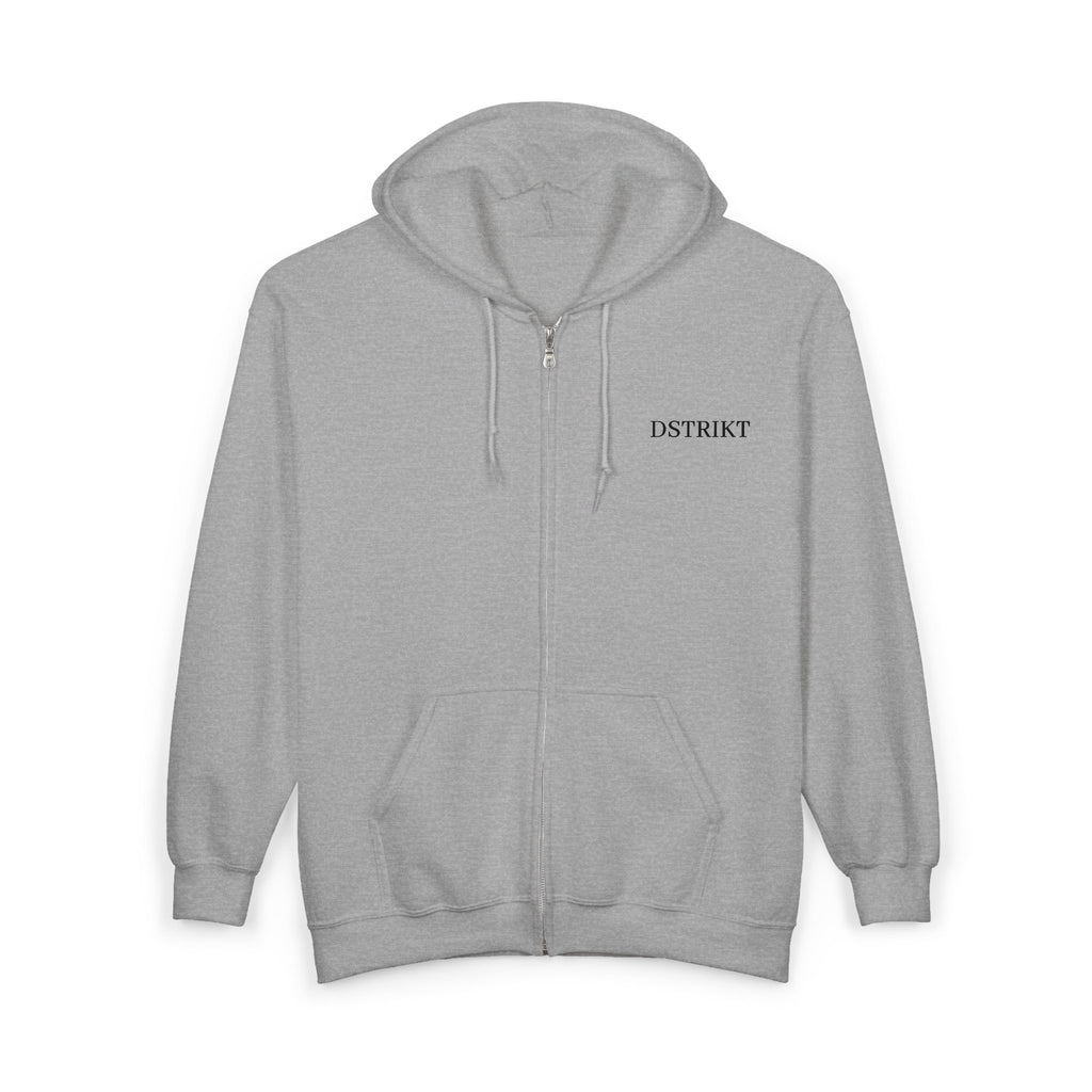 Dstrikt Sudadera – Minimalist Gray Logo Zip-Up