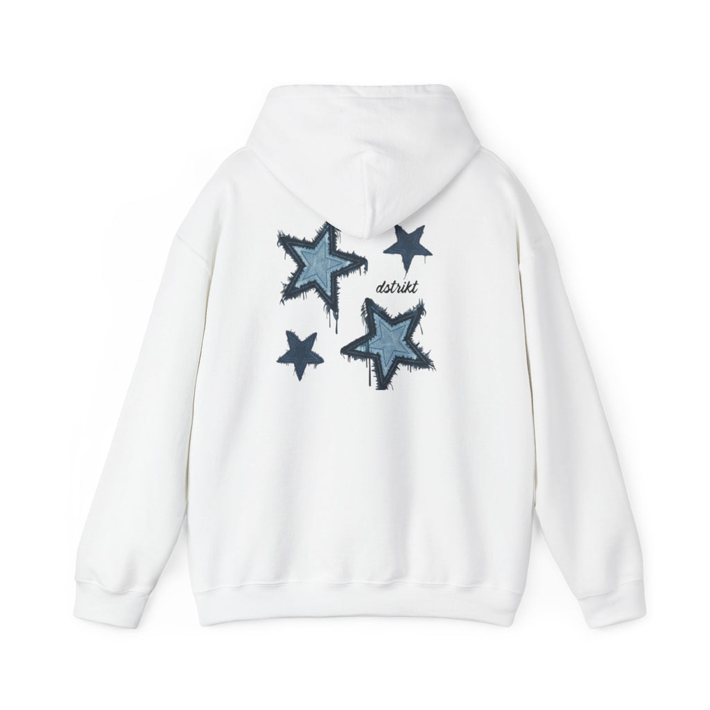 Sudadera Dstrikt Estrellas – Minimal Front Logo, Distressed Blue Stars